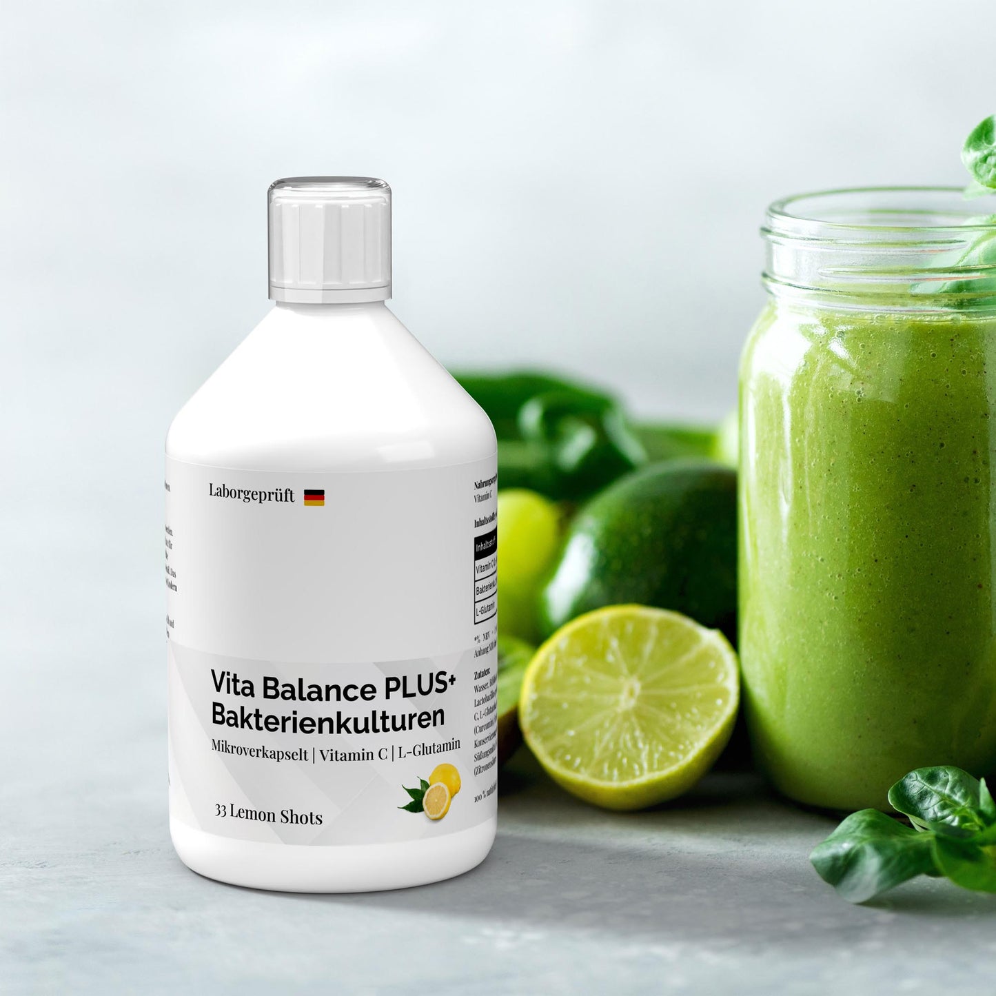 Vita Balance PLUS+  Бактериални култури - 33 веган лимонови шота - 500 мл